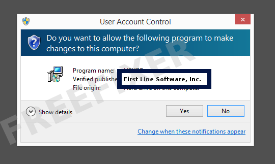 Screenshot where First Line Software, Inc. appears as the verified publisher in the UAC dialog